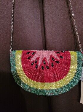 VIRAL BEADED WATERMELON BAG Watermelon Slice New With Tag Hand Beaded India Made